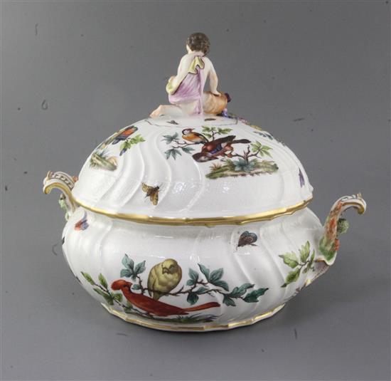 A Meissen basketweave moulded tureen and cover, mid 18th century, width 34cm